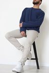 Bisiklet Yaka Selanik Kumaş Erkek Sweat Lacivert