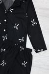 5-12 Yaş Baskılı Süet Düğmeli Çocuk Pijama Takımı Siyahkurdele