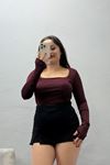 Kadın Dalgıç U Yaka Uzun Kol Body Bordo