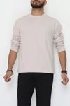 Bisiklet Yaka Selanik Kumaş Erkek Sweat Bej