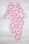 5-12 Yaş Süet Düğmeli Çocuk Pijama Takımı Pembe