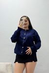 Kadın Düğmeli Uzun Kollu Triko Hırka Lacivert
