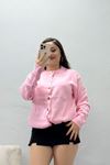 Kadın Düğmeli Uzun Kollu Triko Hırka Pembe
