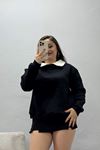 Kadın Gömlek Yaka 3 İplik Sweat Siyah