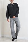 Bisiklet Yaka Uzun Kol Erkek Sweatshirt Siyah