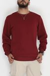 Bisiklet Yaka Şardonlu 3 İplik Erkek Sweat Bordo