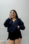 Kadın 3 İplik Oversize Fermuarlı Sweat Lacivert