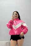 Kadın 3 İplik Oversize Fermuarlı Sweat Fuşyaekru