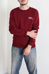 Bisiklet Yaka Baskılı Şardonlu 3 İplik Erkek Sweat Bordo
