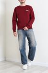 Bisiklet Yaka Baskılı Şardonlu 3 İplik Erkek Sweat Bordo