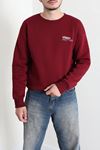 Bisiklet Yaka Baskılı Şardonlu 3 İplik Erkek Sweat Bordo