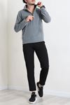 Yarım Fermuar Kanguru Cepli Erkek Polar Sweat Füme