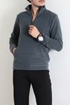 Yarım Fermuar Kanguru Cepli Erkek Polar Sweat Antrasit