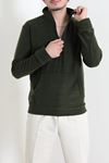 Yarım Fermuar Kanguru Cepli Erkek Polar Sweat Haki