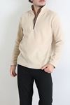 Yarım Fermuarlı Polar Erkek Sweat Bej