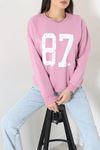 Kadın 3 İplik Bisiklet Yaka Baskılı Şardonlu Sweat Pembe