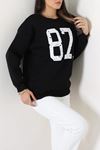 Kadın 3 İplik Bisiklet Yaka Baskılı Şardonlu Sweat Siyah