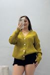Kadın Düğmeli Triko Hırka Yağyeşili