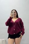Kadın Düğmeli Triko Hırka Bordo