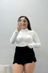 Kadın Dik Yaka Uzun Kolu Ortası Ve Kolları Lastik Büzgülü Bluz Beyaz