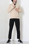 Yarım Fermuar Kanguru Cepli Erkek Polar Sweat Bej