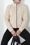 Polar Fleto Cepli Fermuarlı Erkek Sweat Bej