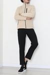 Polar Tam Fermuarlı 3 Cepli Erkek Outdoor Sweat Bej