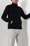 Yarım Fermuar Kanguru Cepli Erkek Polar Sweat Siyah