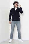 Yarım Fermuar Kanguru Cepli Erkek Polar Sweat Lacivert