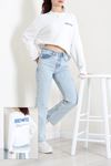 Kadın Süprem Likralı Baskılı Sweat Ekru
