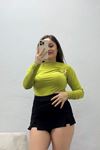 Kadın Yakası Toka Detay Sandy Bluz Fıstıkyeşili