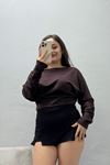 Kadın Kayık Yaka Yarasa Kol Modal Bluz Açık Kahve