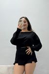 Kadın Kayık Yaka Yarasa Kol Modal Bluz Siyah