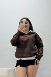 Kadın 3 İplik Şardonlu Gömlek Detay Sweat Açık Kahve