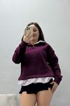 Kadın 3 İplik Şardonlu Gömlek Detay Sweat Mürdüm
