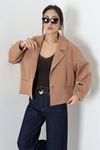 Kadın Tek Düğme Balon Kol Blazer Ceket Kahve