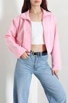 Kadın Atlas Kumaş Bomber Ceket Pembe
