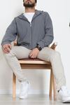 Selanik Kumaş Kapşonlu Erkek Sweat Füme