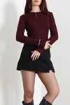 Kadın Bisiklet Yaka Buzzy Ribana Pamuk Geçmeli Body Bordo