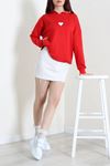 Kadın Modal Kalpli Kapşonlu Sweatshirt Kırmızı