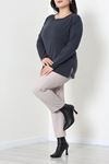 Kadın Yün Viskon Omuz Boncuk Detay Büyük Beden Bluz Lacivert