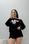 Kadın Oysho Baskılı Kayık Yaka Sweatshirt Siyah