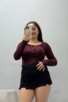 Kadın Dalgıç Bisiklet Yaka Uzun Kol Çıtçıtlı Body Bordo
