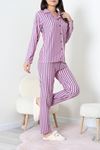 Kadın Süet Düğmeli Pijama Takımı Pembefüme