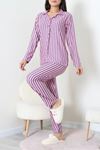 Kadın Süet Düğmeli Pijama Takımı Pembefüme