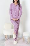 Kadın Süet Düğmeli Pijama Takımı Pembefüme