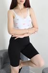 Kadın Likralı Kompak Penye Atlet Beyaz Pembe