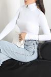 Kadın Uzun Kol Tam Balıkçı Yaka Body Beyaz