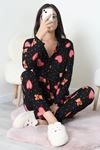 Kadın Süet Düğmeli Pijama Takımı Siyah