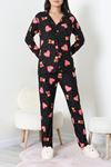Kadın Süet Düğmeli Pijama Takımı Siyah